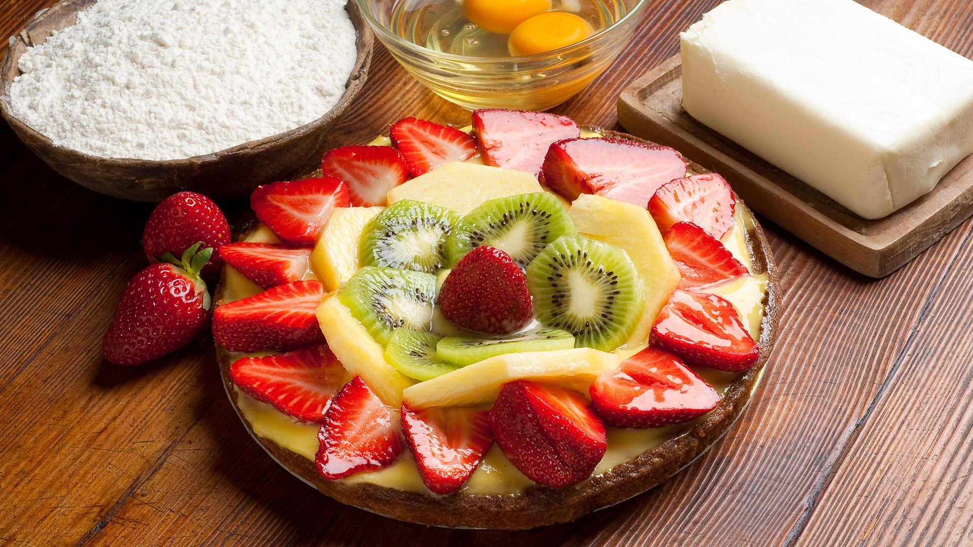 Fruit tart with ingredients