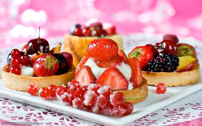 Fruit Tarts on Plate — Pink, Sweet, Photograph