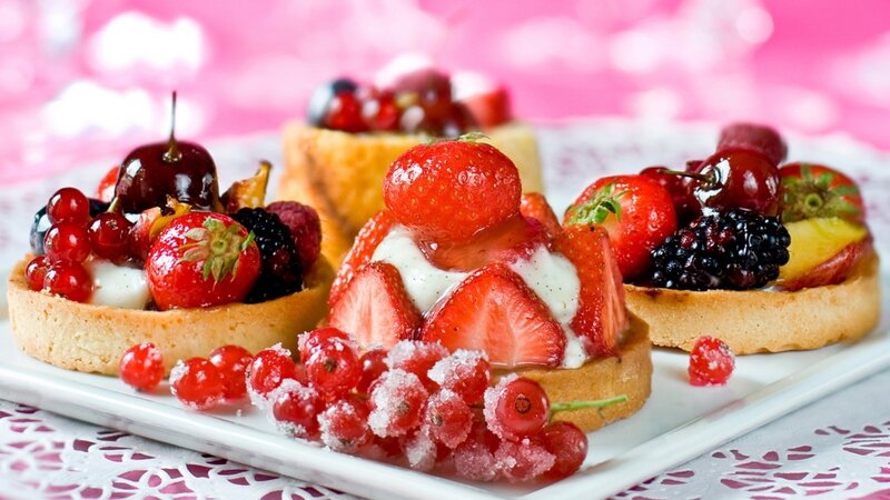 Fruit Tarts on Plate — Red, Festive