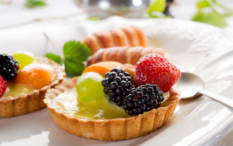 Fruit Tarts on Plate — White, Appetizing