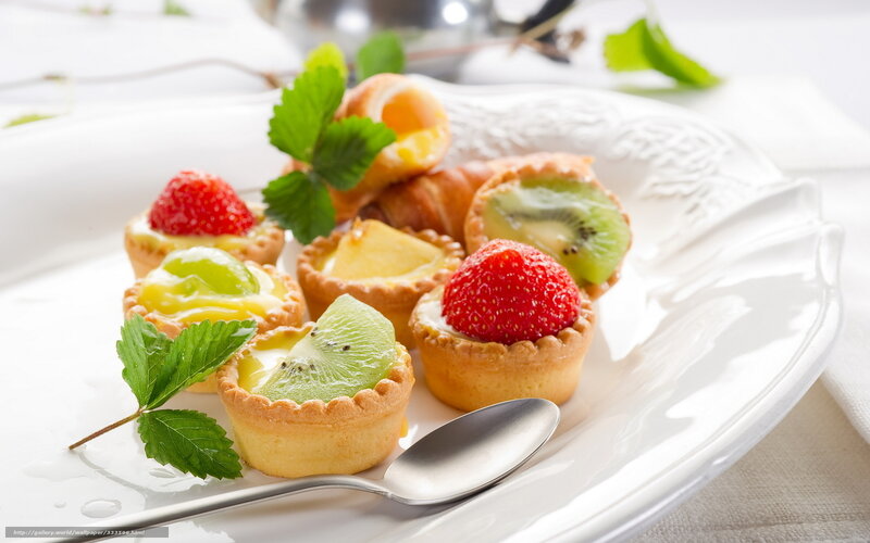 Fruit Tarts on Plate — White, Fresh, Afternoon, Photograph, Strawberry