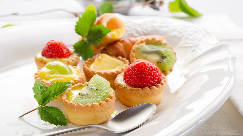 Fruit Tarts on Plate — White, Fresh, Afternoon