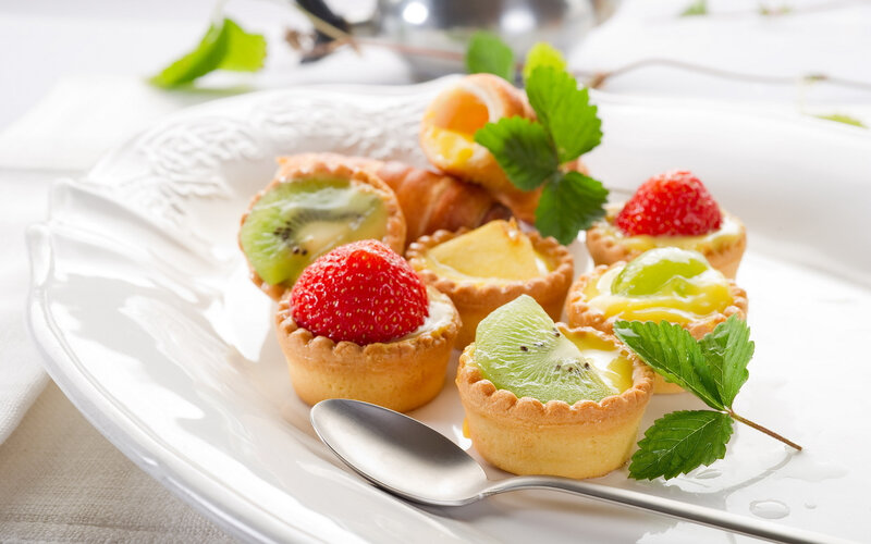 Fruit Tarts on Plate — White, Fresh
