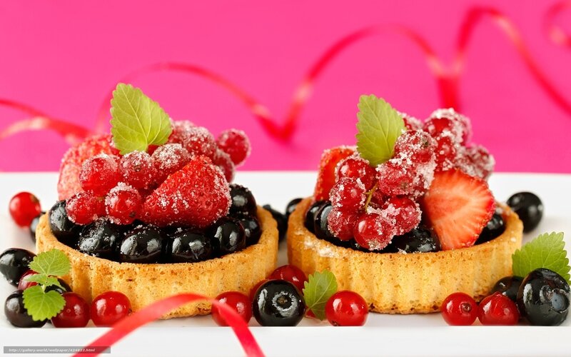 Fruit Tarts with Berries — Pink, Festive, Photograph