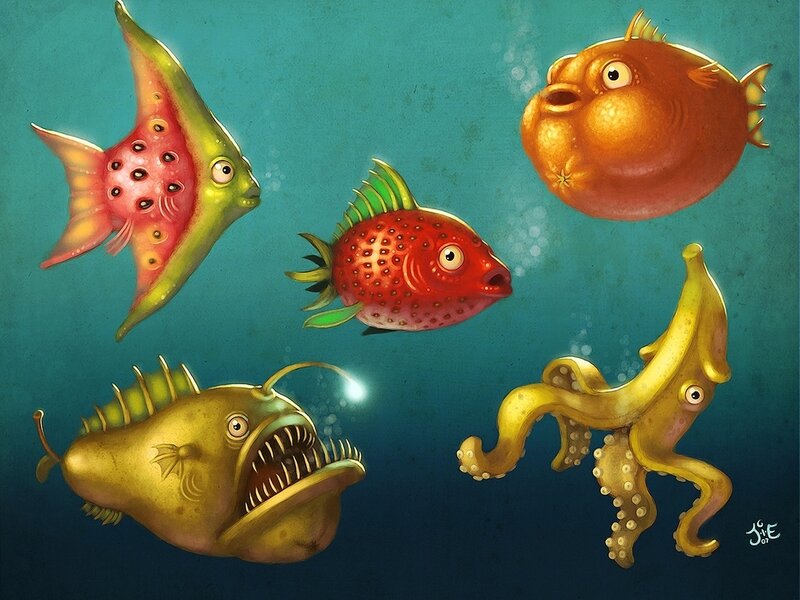 Fruit-themed Sea Creatures — Blue