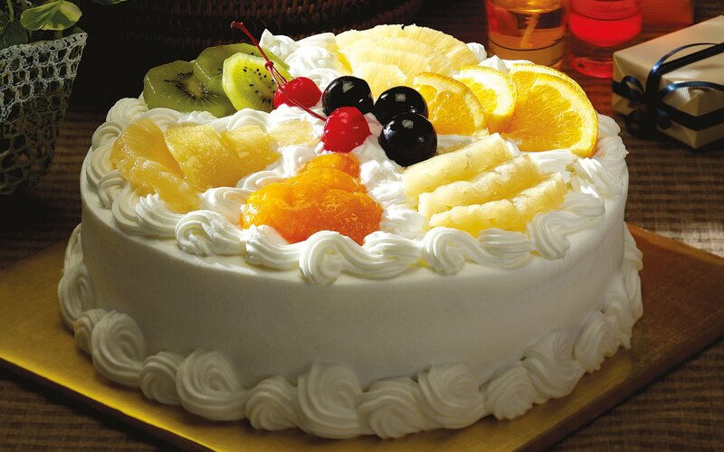 Fruit-topped Cake — White, Appetizing, Photograph