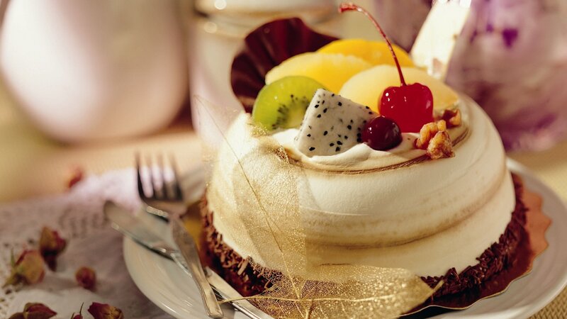 Fruit-topped Cake — White, Delicate, Photograph