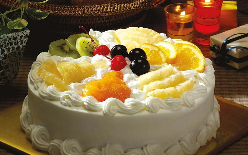 Fruit-topped Cake — White, Festive, Night