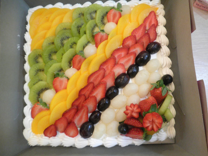 Fruit-topped Cake — White, Festive, Photograph
