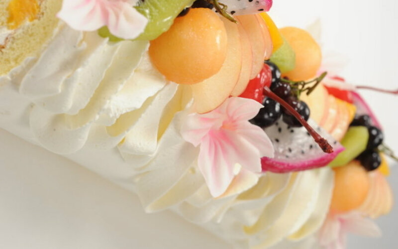 Fruit-topped Cake — White, Festive, Photograph, Whipped Cream