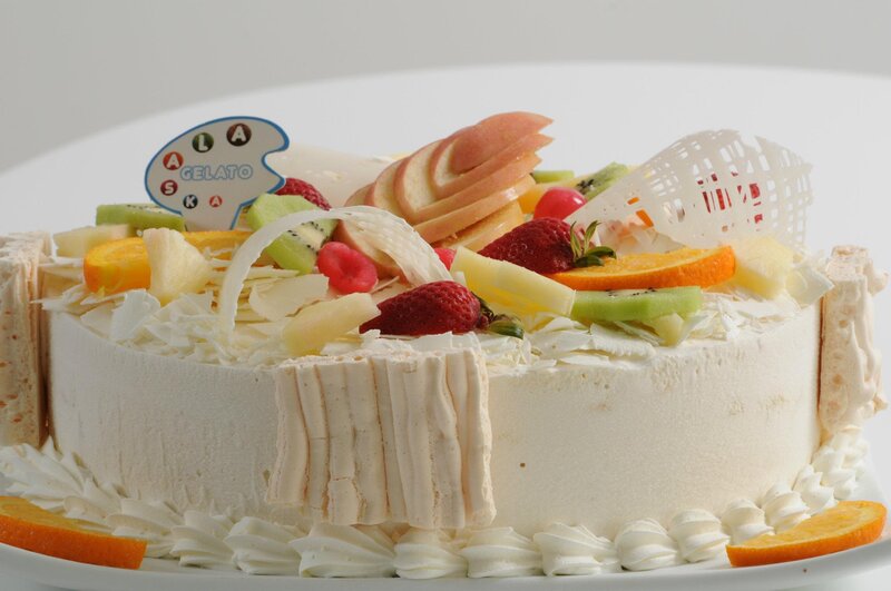 Fruit-topped Cake — White, Neutral, Photograph, Strawberries, Kiwi