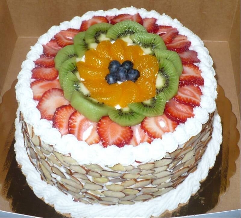 Fruit-topped Cake — White, Neutral, Photograph, Strawberries