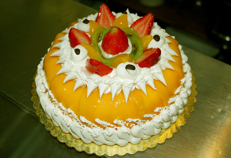Fruit-topped Cake — Yellow, Festive