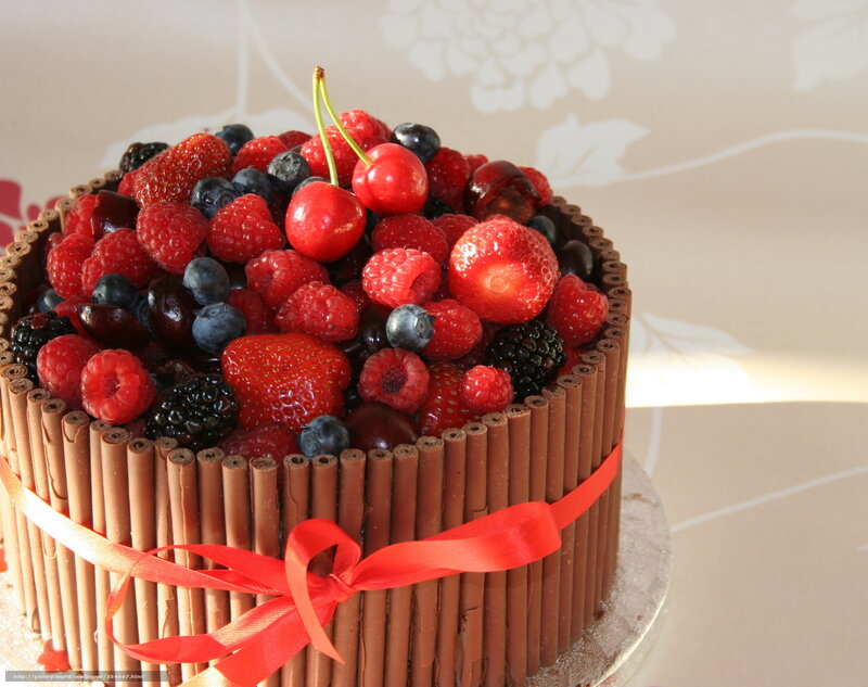 Fruit-topped Chocolate Cake — Brown, Festive