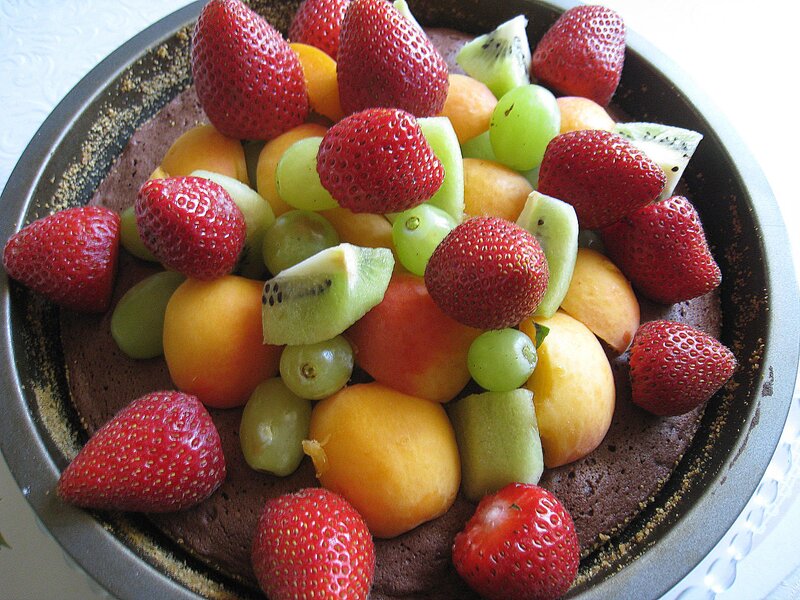 Fruit-topped Chocolate Cake — Brown