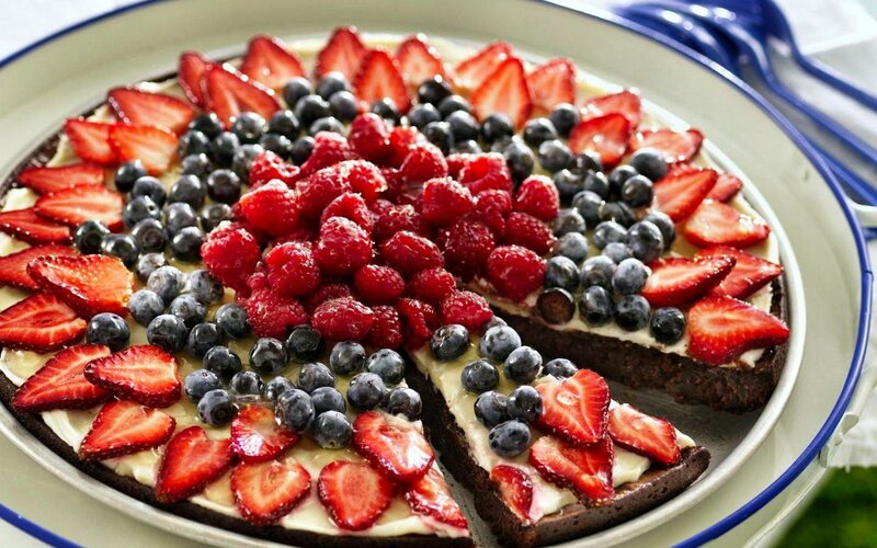 Fruit-topped Chocolate Cake — Red