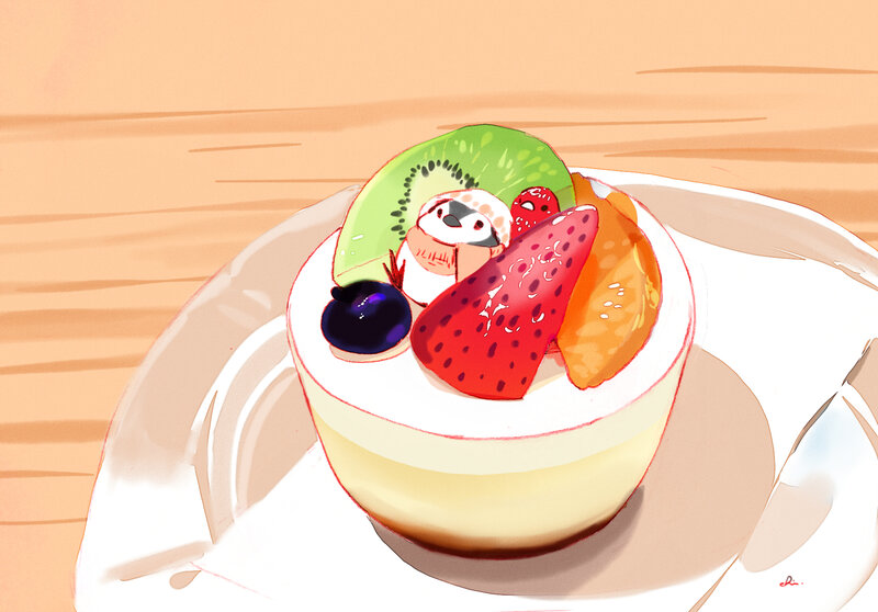 Fruit-topped Dessert — White, Calm
