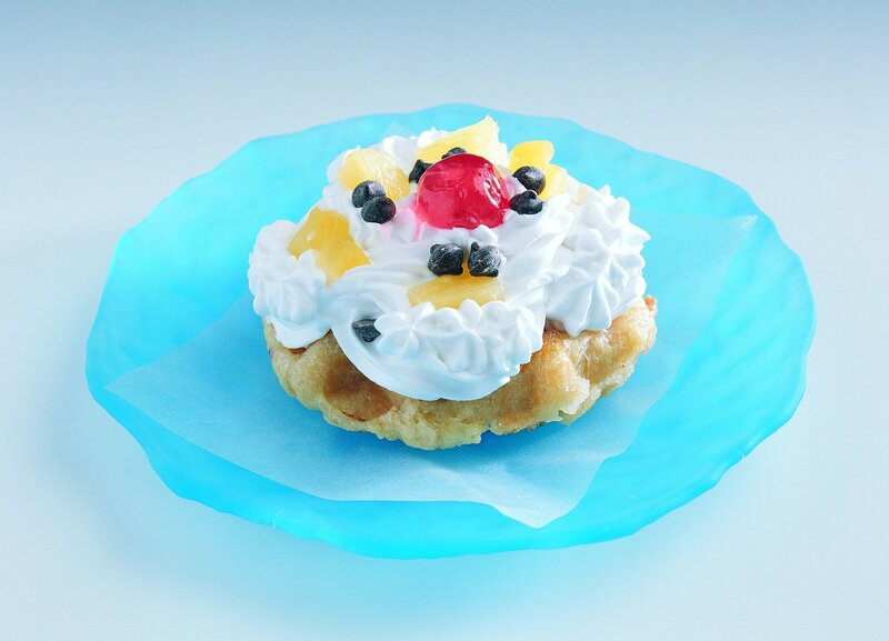 fruit-topped waffle dessert