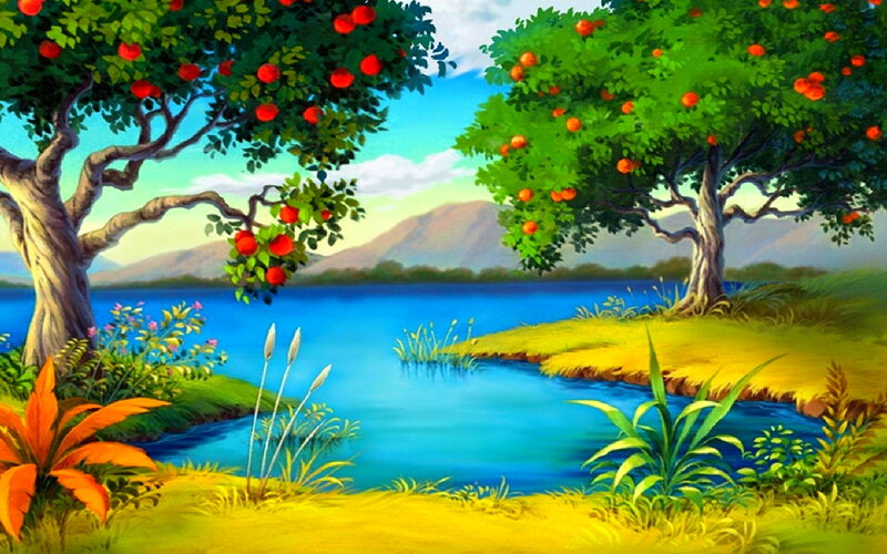 Fruit Trees by Lake