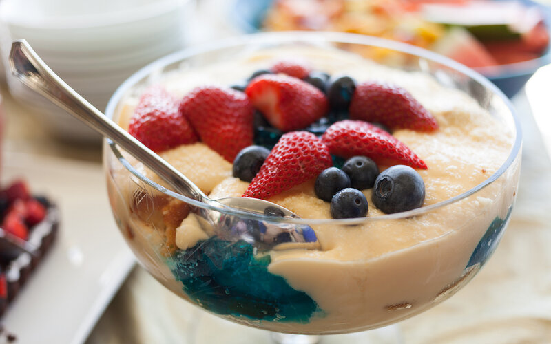 Fruit Trifle in Glass Bowl — Red