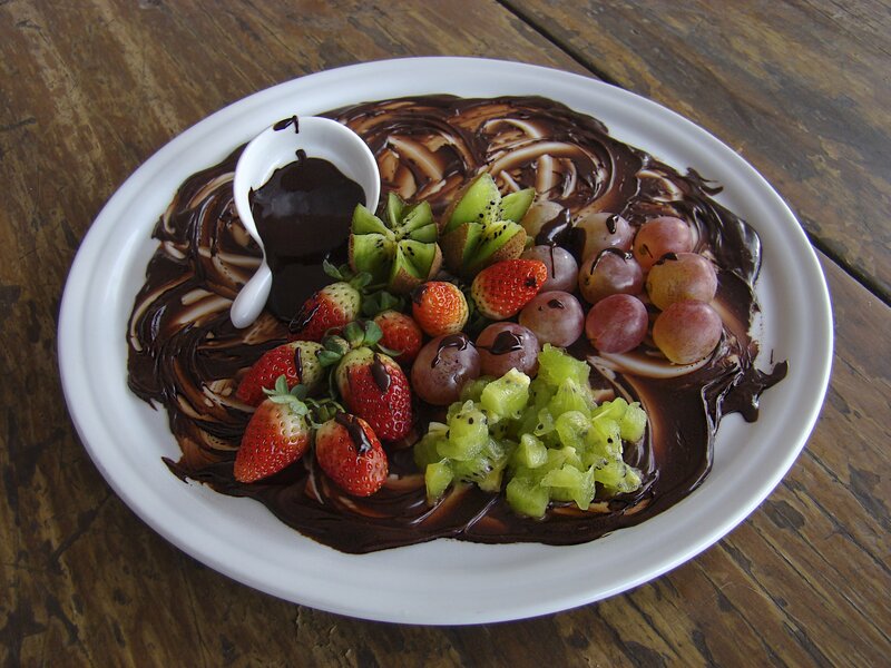 fruit with chocolate sauce