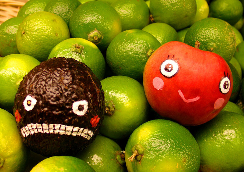 Fruit with painted faces