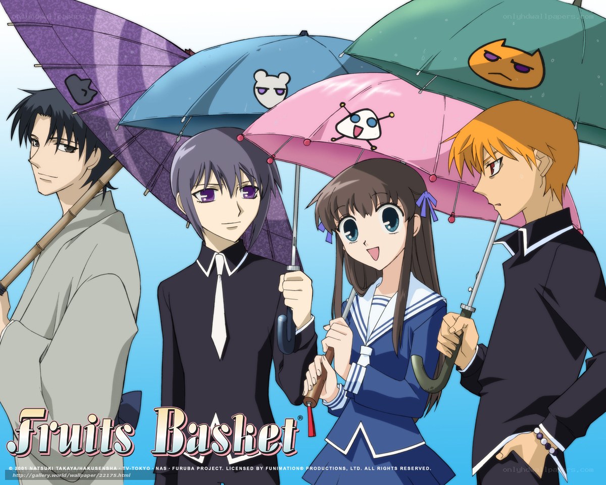 Fruits Basket characters with umbrellas