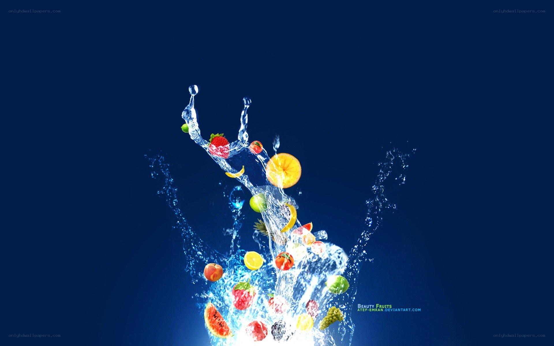 Fruits splashing in water