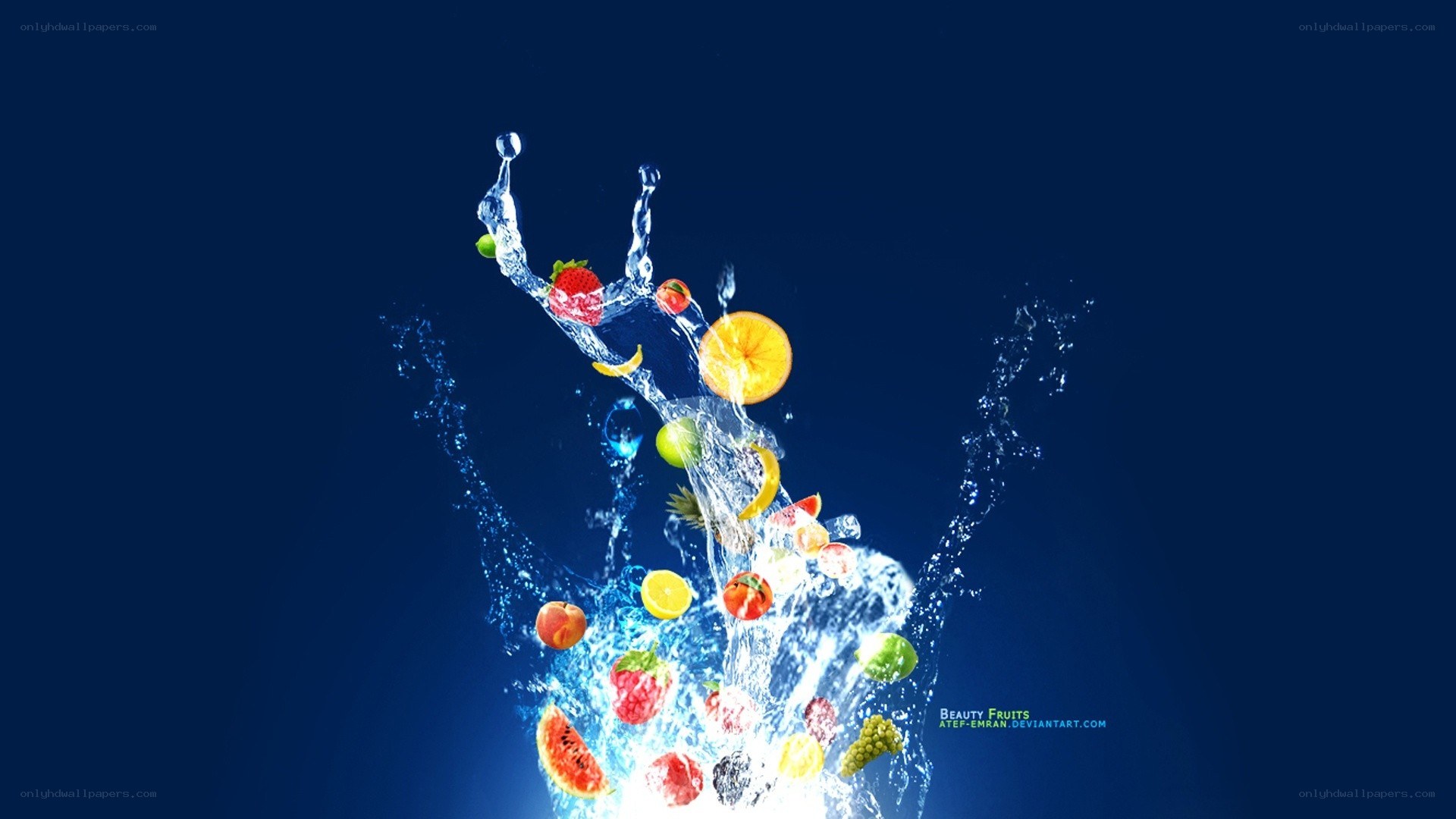 fruits splashing in water