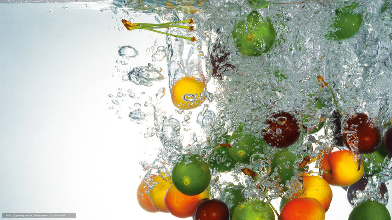 Fruits Splashing in Water — Green, Dynamic, Photograph, Bubbles