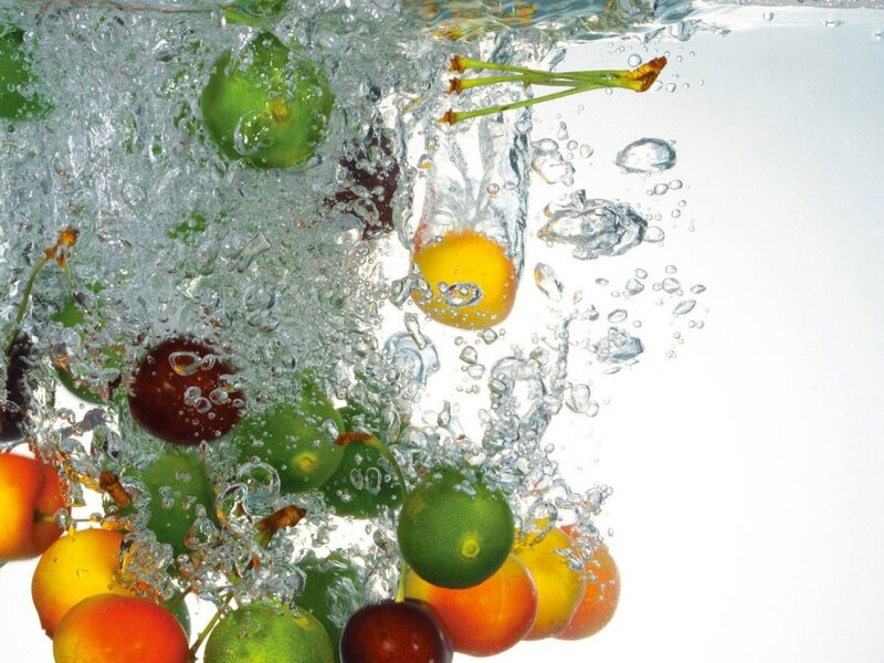 Fruits Splashing in Water — Green, Dynamic, Photograph