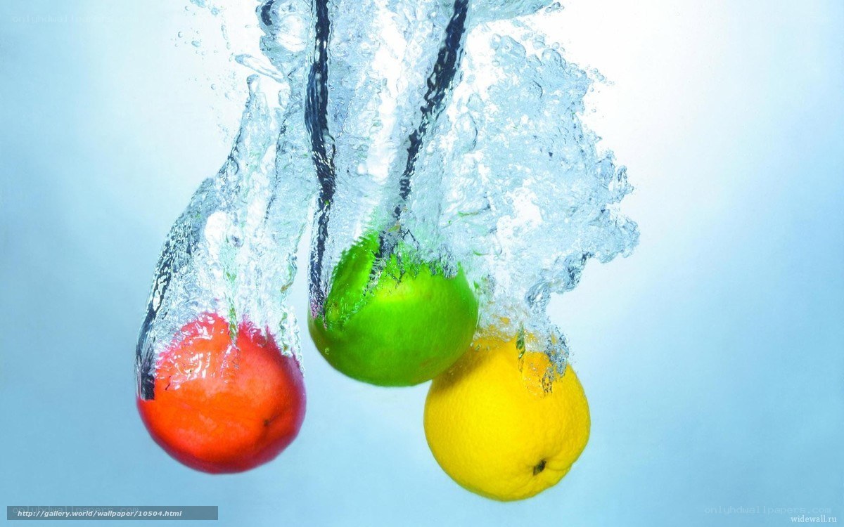 fruits splashing in water