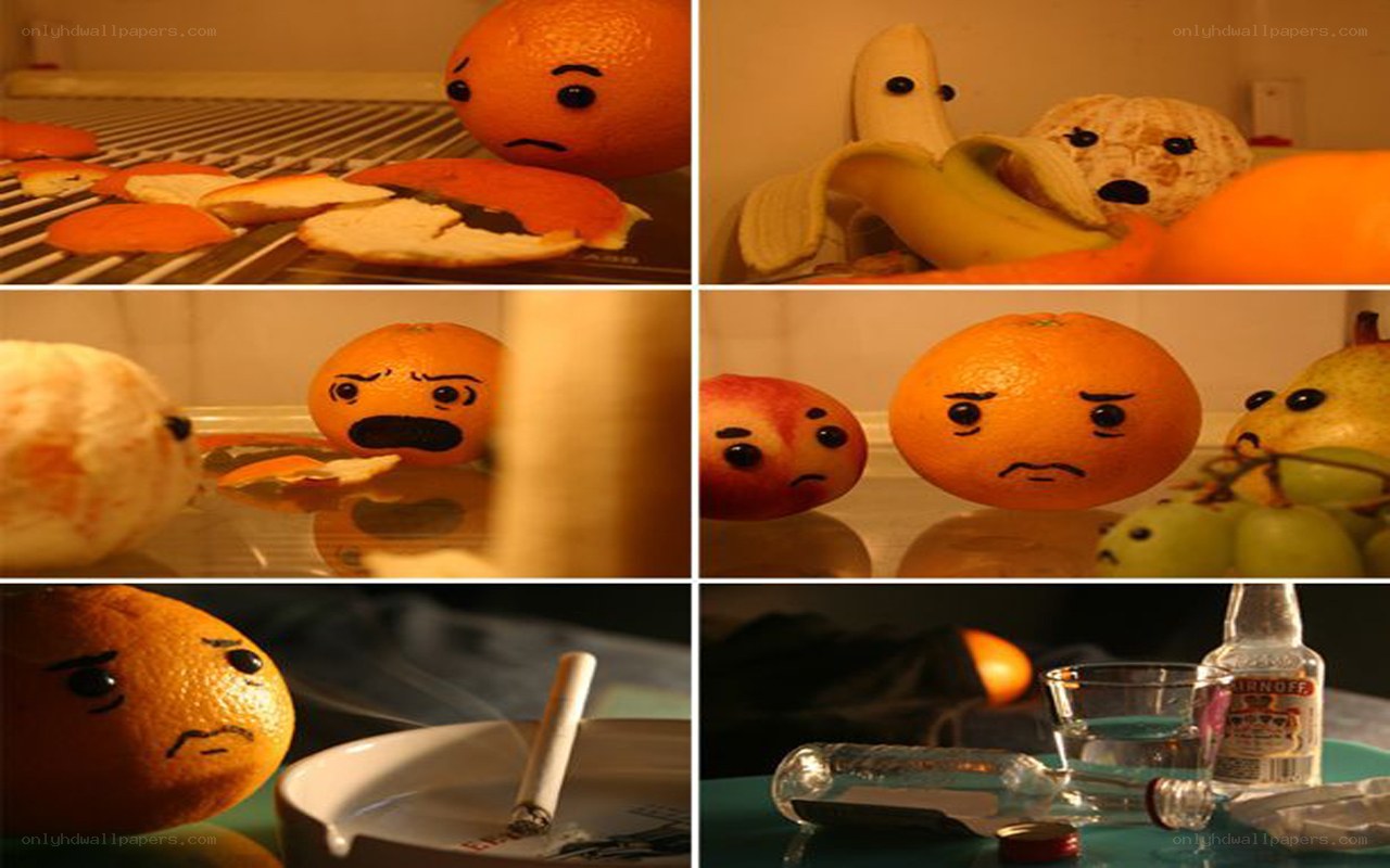 fruits with faces in fridge