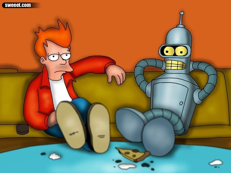 Fry and Bender on a couch