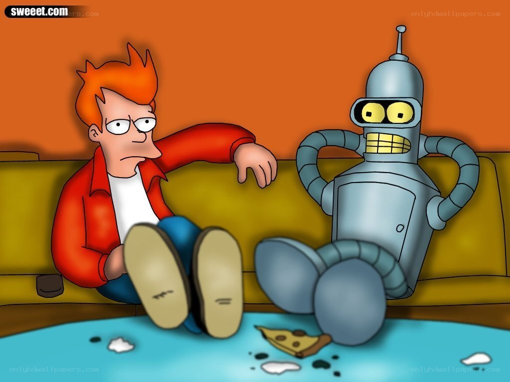 Fry and Bender on a couch