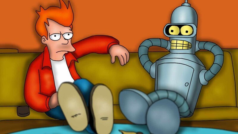 Fry and Bender on Couch — Orange