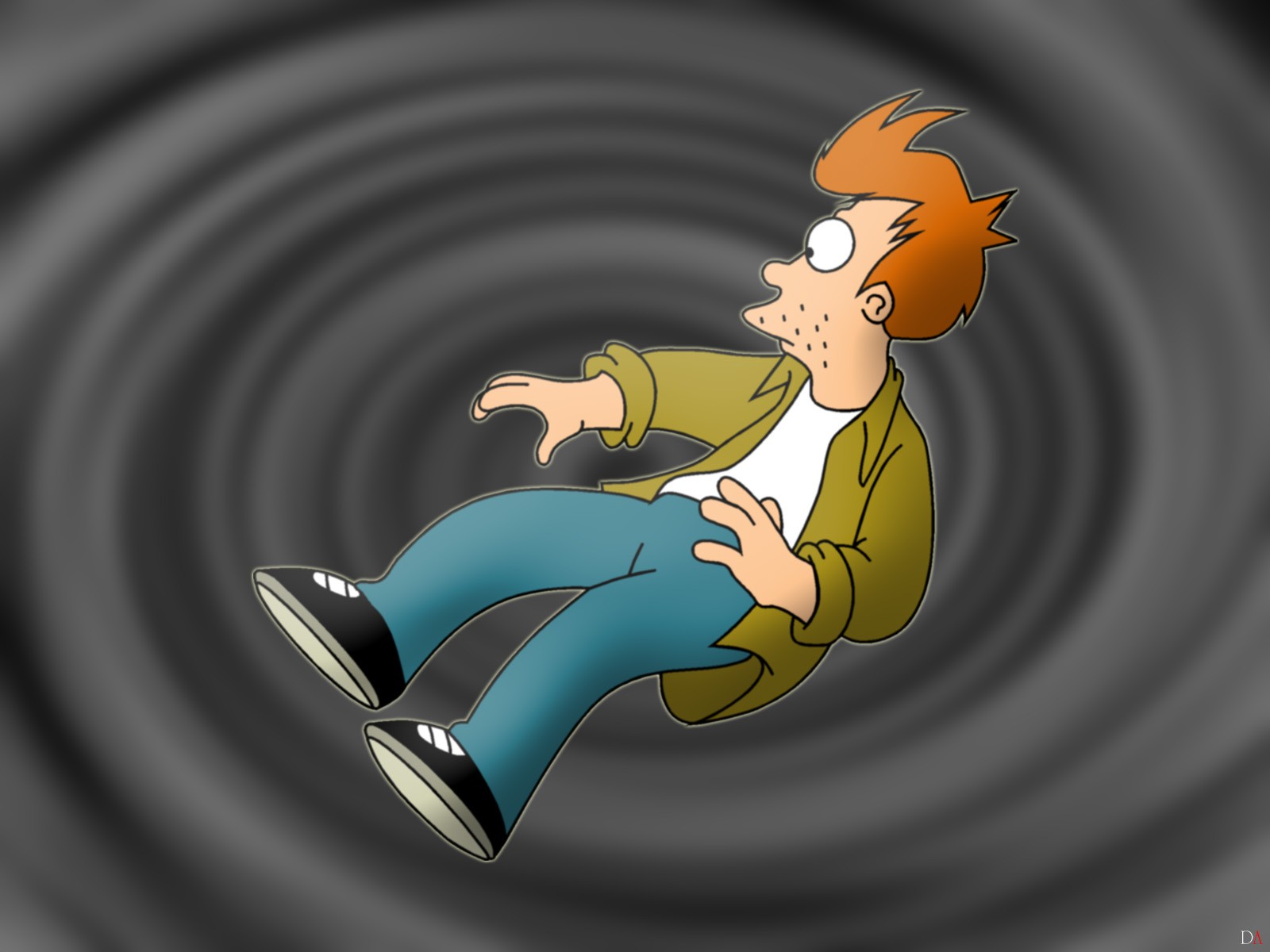 Fry falling into a vortex
