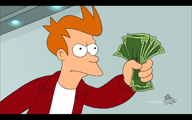 Fry holding money