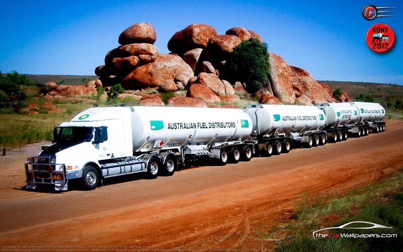 Fuel truck convoy in desert
