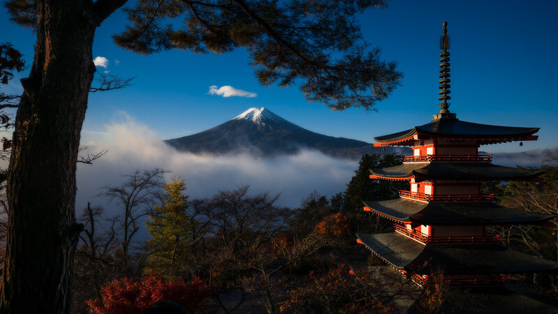 Fuji Mountain and Pagoda — Blue
