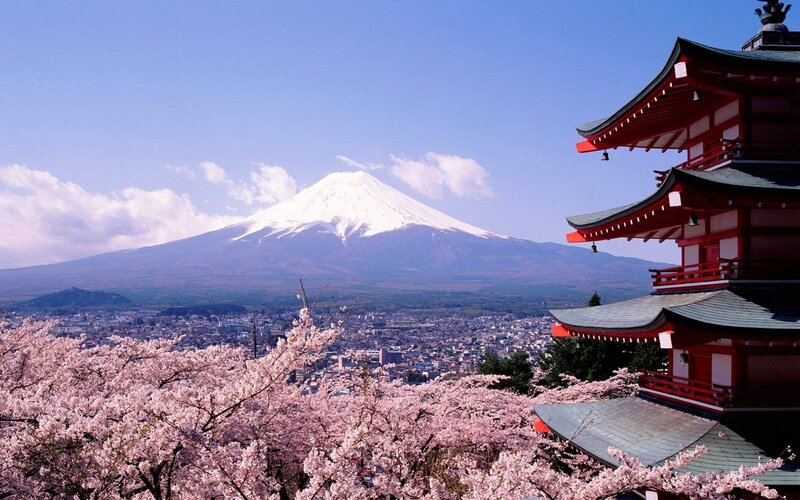 Fuji Mountain and Pagoda — Pink