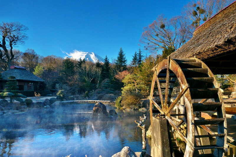 Fuji Mountain with Waterwheel