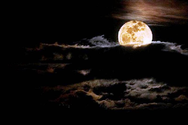 Full Moon Behind Clouds — Black, Dramatic, Night