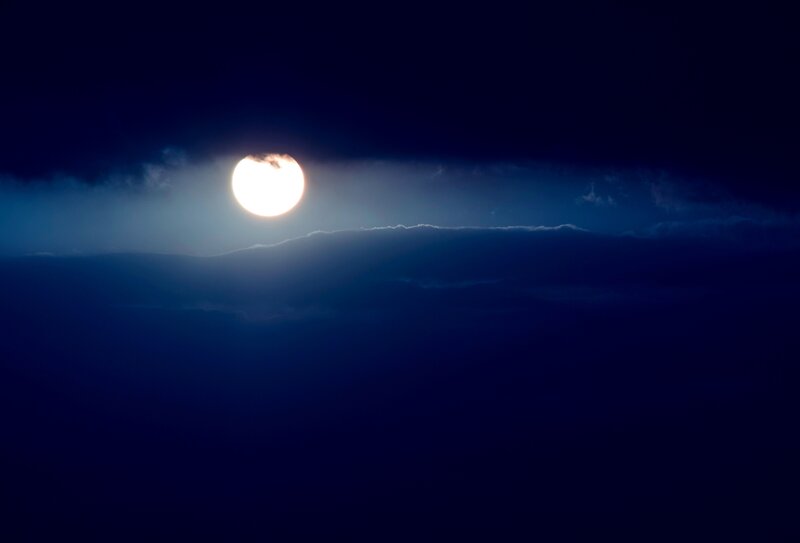 Full Moon Behind Clouds — Blue, Dramatic