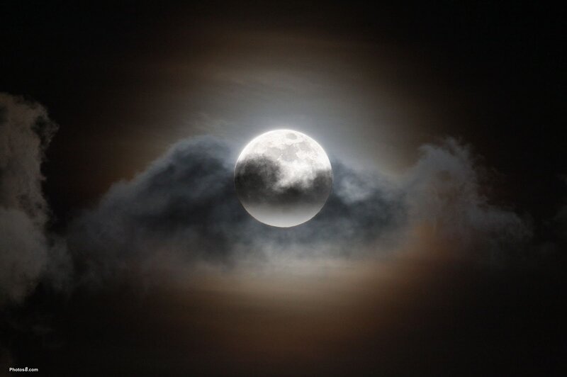 Full Moon Behind Clouds — Gray