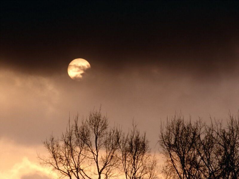 Full Moon Behind Clouds — Orange, Dramatic, Night