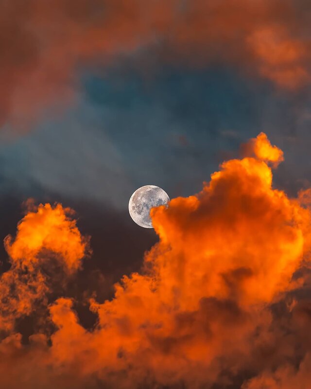 Full Moon Behind Clouds — Orange