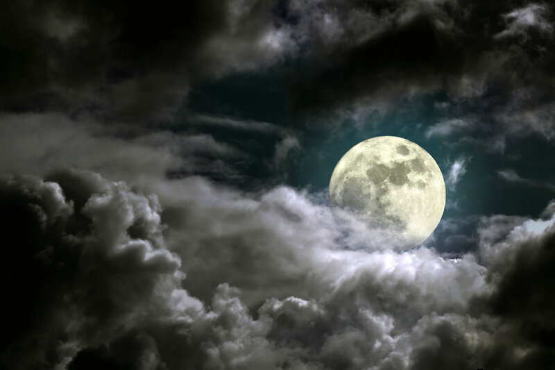 Full Moon in Clouds — Gray, Dramatic