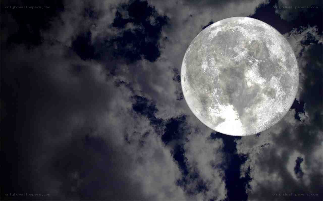 Full moon in cloudy sky