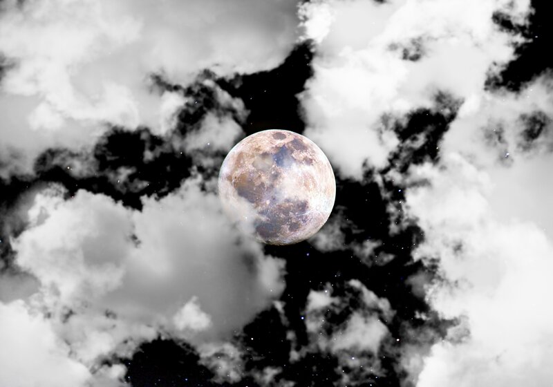 Full Moon in Cloudy Sky — Black, Dramatic, Night, Photograph, Clouds, Stars